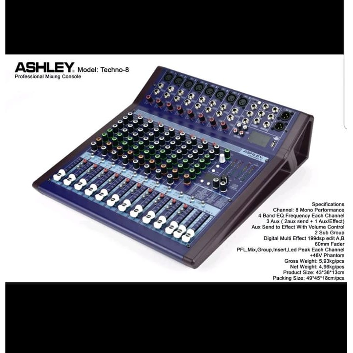 Mixer Audio Ashley Techno 8 8Channel Usb Original