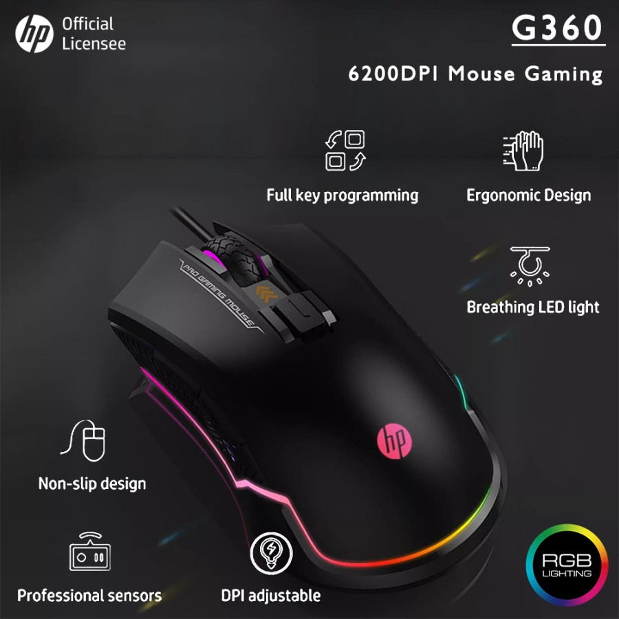 Mouse Gaming / Gaming Mouse HP G360 - 6200DPI RGB 6 Button Macro Mouse