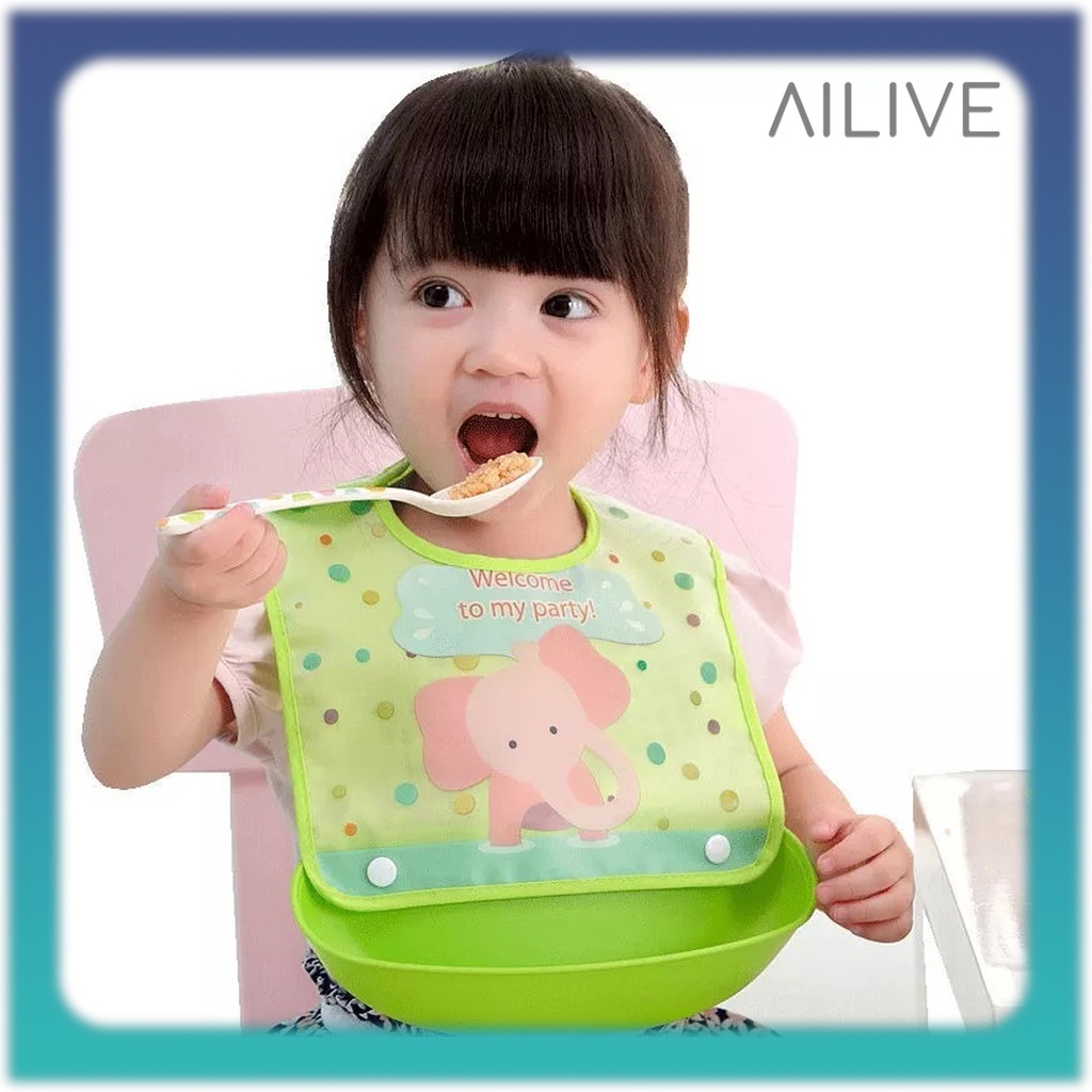 Celemek Makan Bayi Baby BIB Slabber Silikon Karet Penadah Makan Anak Anti Air