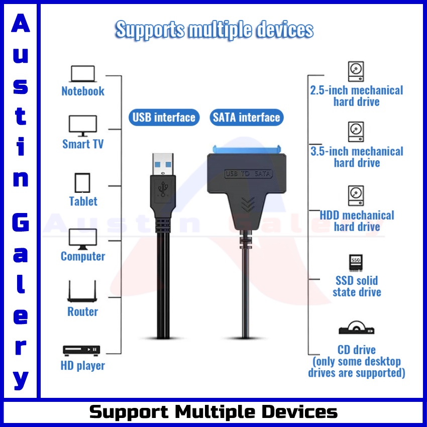 USB 3.0 TO SATA Adapter Hard Disk Drive SSD HDD Untuk PC Laptop Komputer