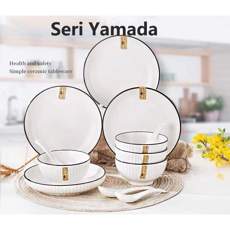 Mangkok Keramik Jepang Seri Yamada Putih Classic/Rusa Lukisan Tangan New/1pc