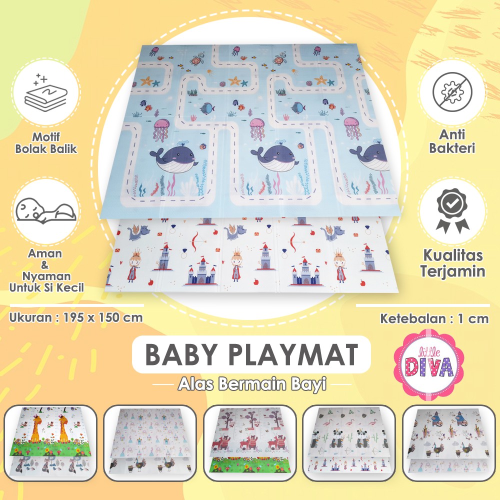 150x195 cm PLAYMAT BABY &amp; PLAYMAT BABY PREMIUM 150x200 cm Alas Bermain Bayi Anak  play mat matras motif bolak balik
