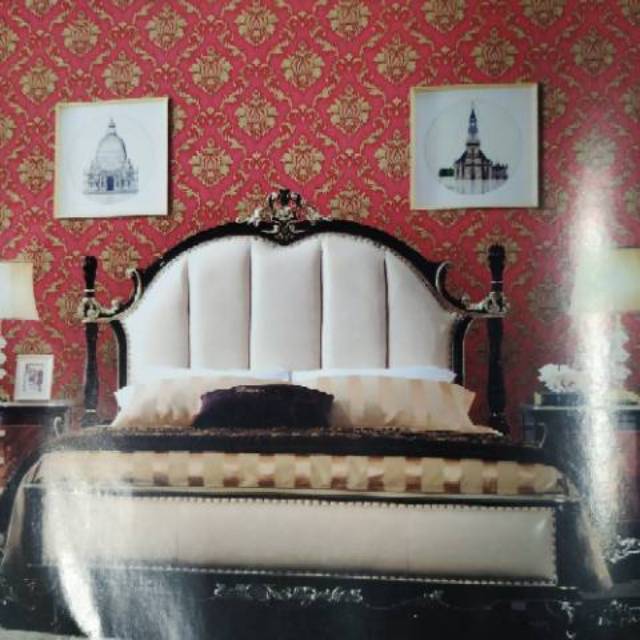 Wallpaper dinding kamar ruang tamu merah batik modern gold bagus elegan mewah