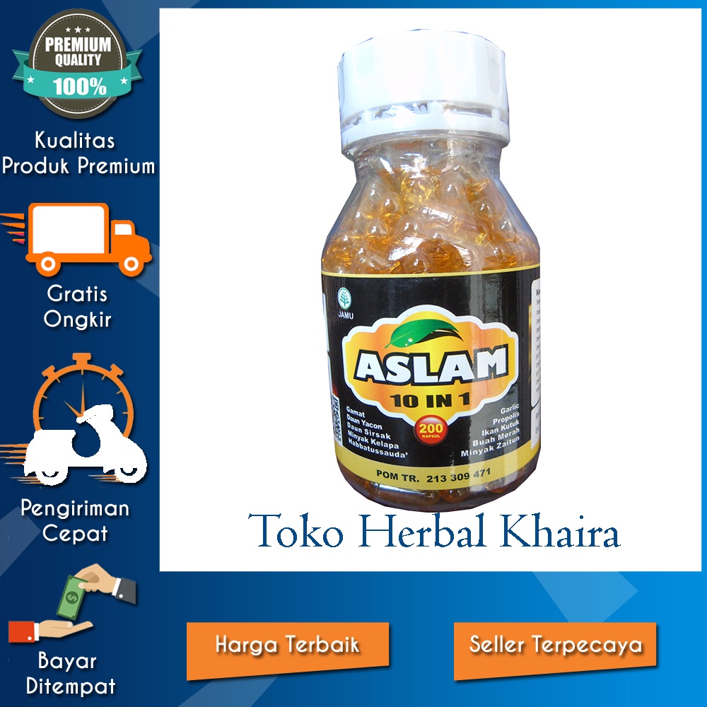 KAPSUL ASLAM 10 IN 1 = HABBATUSSAUDA GAMAT GARLIC PROPOLIS ISI 200