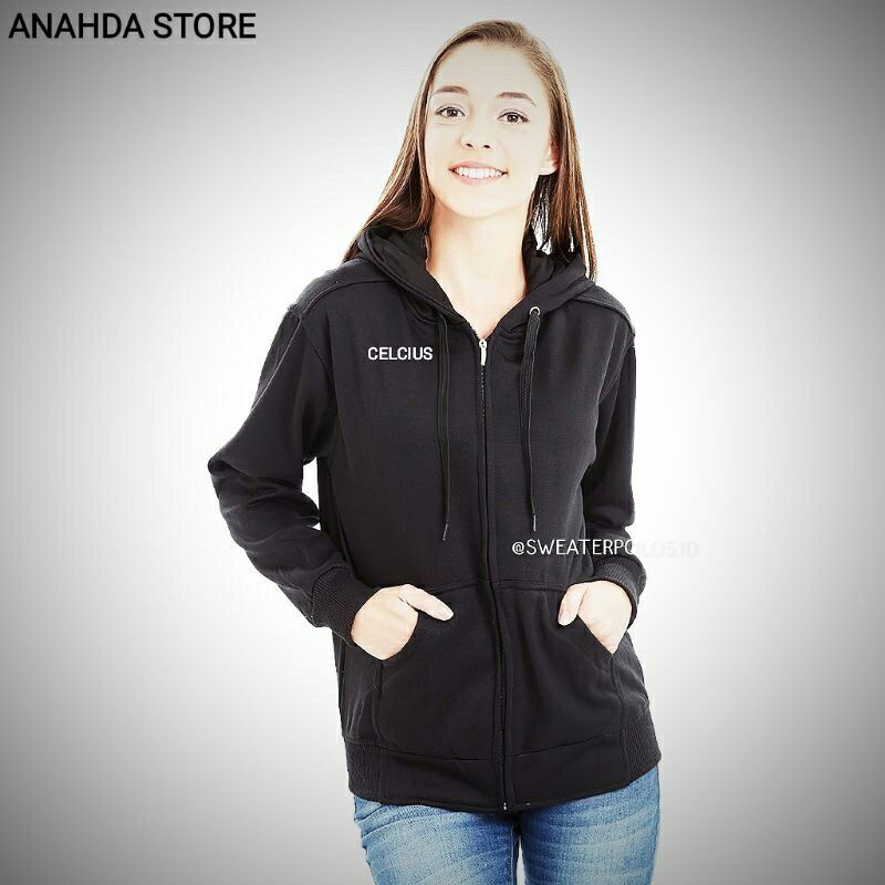 Celcius Jaket Zipper Pria Wanita C10046S Special Hitam Simpel