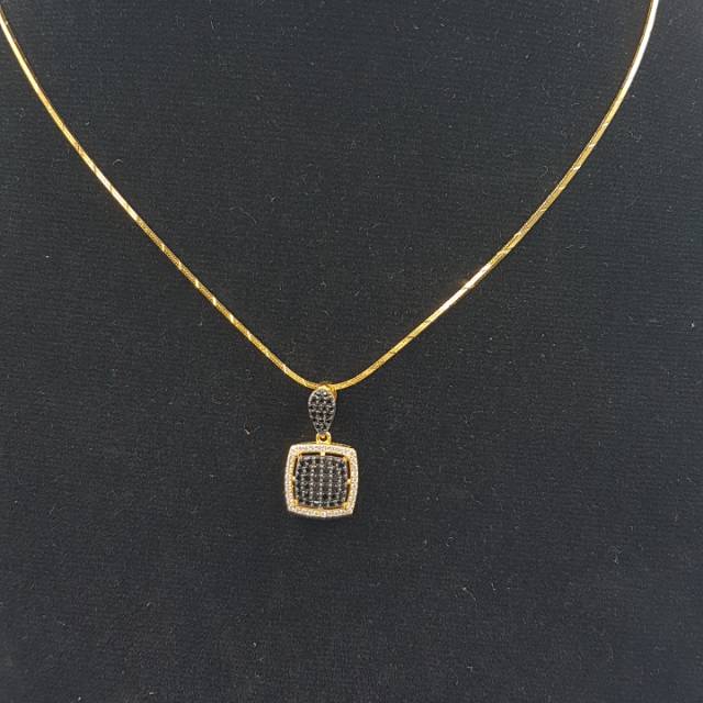 Kalung + Liontin emas asli kadar 875 model permata hitam putih kotak elegant