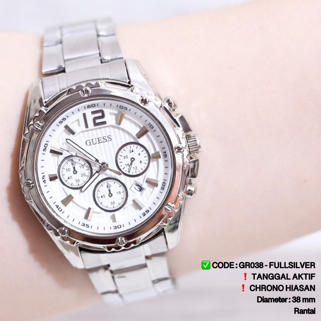 Jam tangan wanita guess rantai chrono tanggal aktif GR038