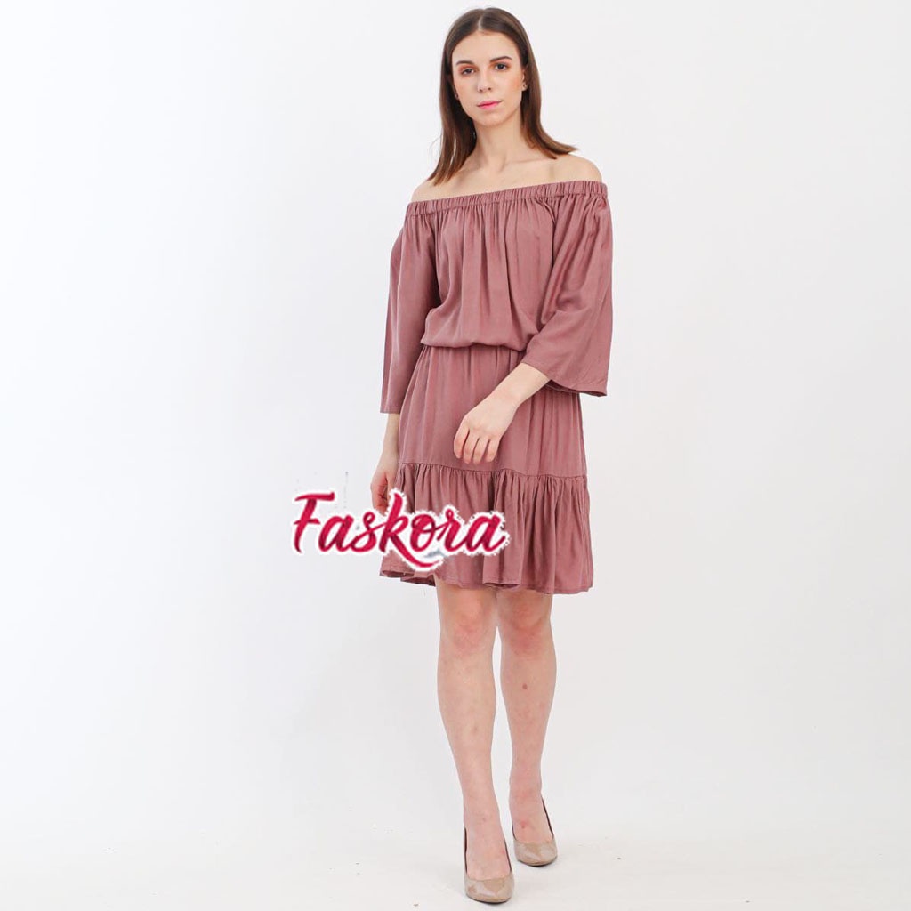 Dress Sabrina Kerut Lengan Panjang Jumbo Wanita Kekinian Dres Sabrina Polos