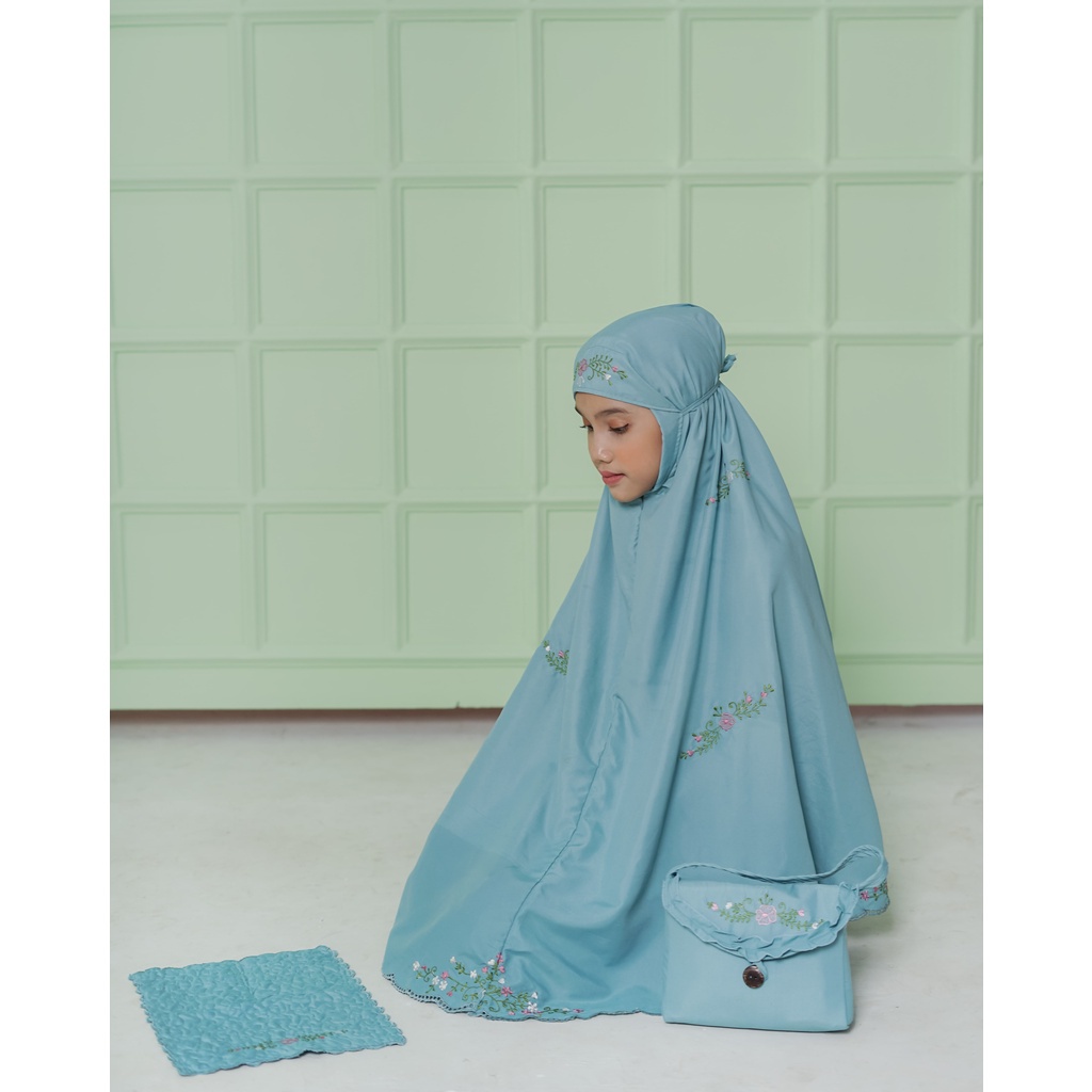 PUSAT GROSIR BELI MUKENA SATU SET (MUKENA + SAJADAH/SEJADAH) ANAK (5-13 TAHUN) 2IN1 KATUN BORDIR MANUAL MELODY