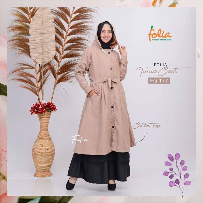 Folia FG 177 Coklat Susu Baby Codoray Outer Tunik Coat Hijab Korea