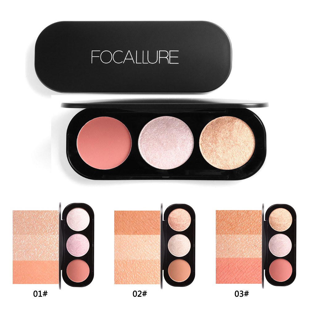 (READY &amp; ORI!) FOCALLURE Highlighter / Blush On Pallete 3 Colors FA26 FA 26