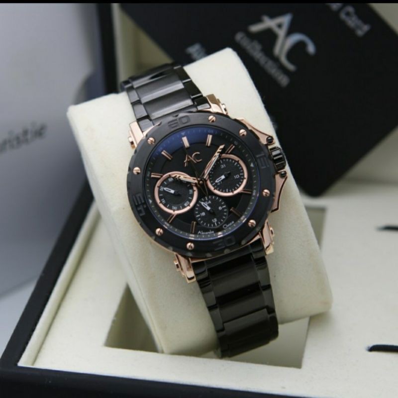 JAM TANGAN CEWEK / WANITA ALEXANDRE CHRISTIE AC 9205 BLACK ROSEGOLD