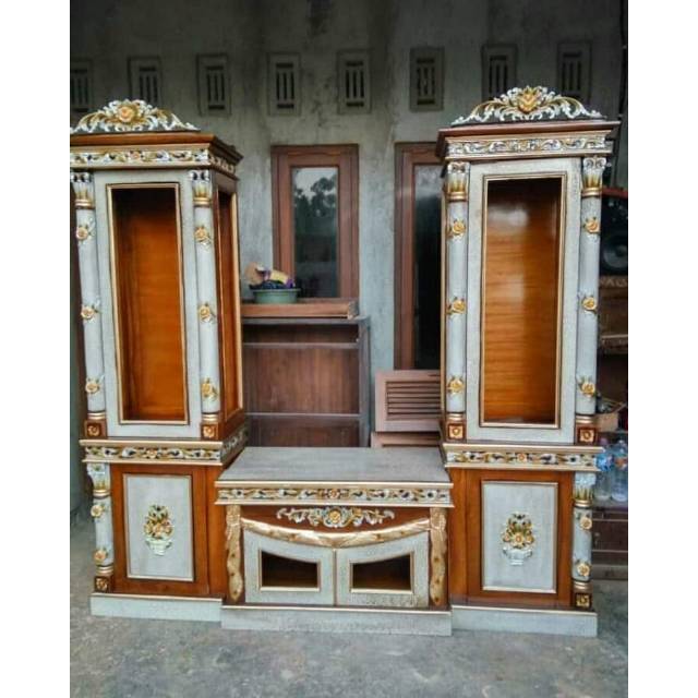 Lemari bufet media tv ukiran kayu jati khas jepara