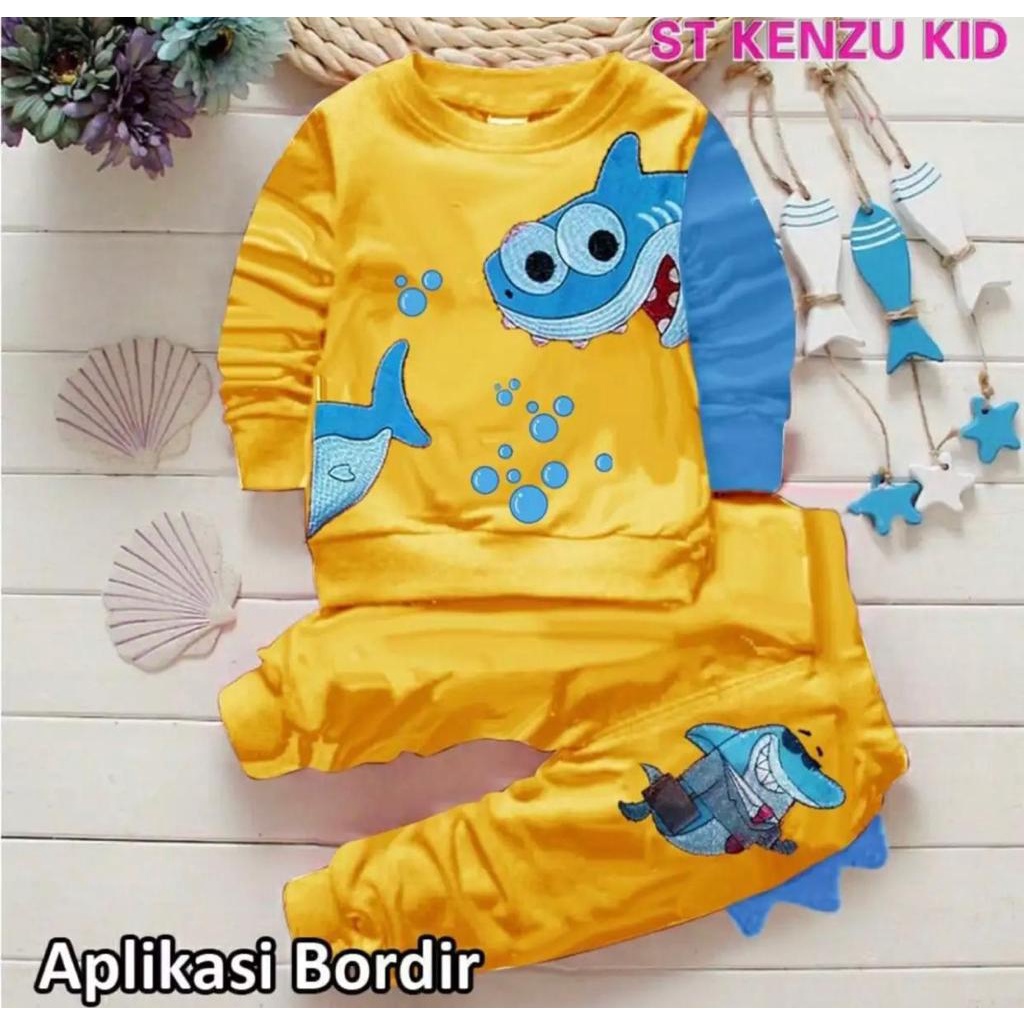 SETELAN SWEATER ANAK LAKI LAKI DAN PEREMPUAN MOTIF BABY SHARK SIZE 1-5 TAHUN TERLARIS BAHAN NYAMAN DIPAKAI DAN AMAN