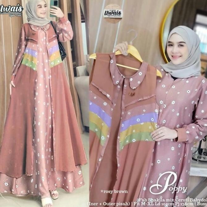 KEKINIAN Baju Wanita Poppy Set Gamis Set Outer Panjang Motif Terbaru