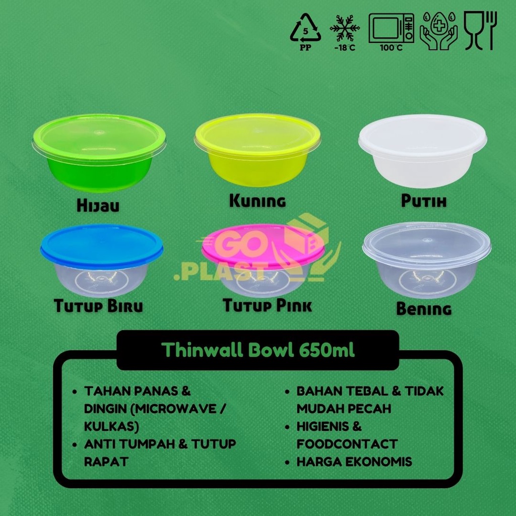 THINWALL BOWL 650 ML  / MANGKOK PLASTIK 650 ML WARNA isi 12 pcs