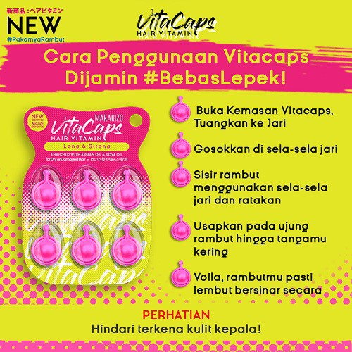 Kapsul 6x1ml Makarizo Vitacaps Hair Vitamin Rambut Rusak Kering Rapuh Bercabang Diwarnai GIRLSNEED77