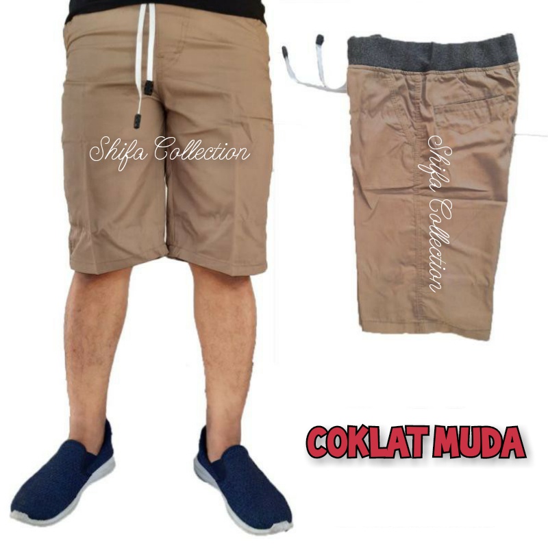 Celana Pendek Pria Dewasa Chinos RIB Bahan Twill Combed Diamond, Ukuran 27-38 (BB ± 40-100 kg)