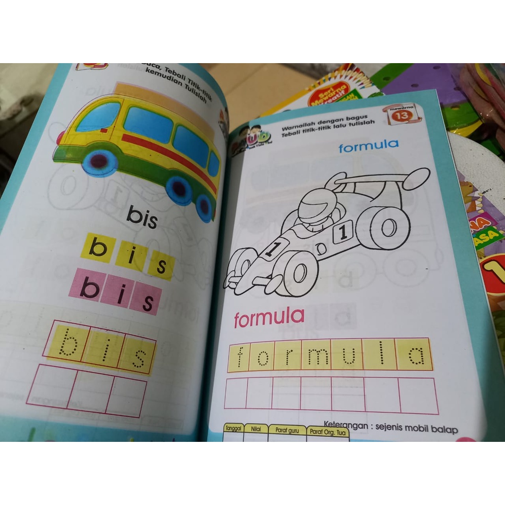 Buku Mewarnai Anak Paud Mewarnai Kreatif Aneka Kendaraan Menebali dan Menulis Huruf Serba Jaya (FULL COLOR)