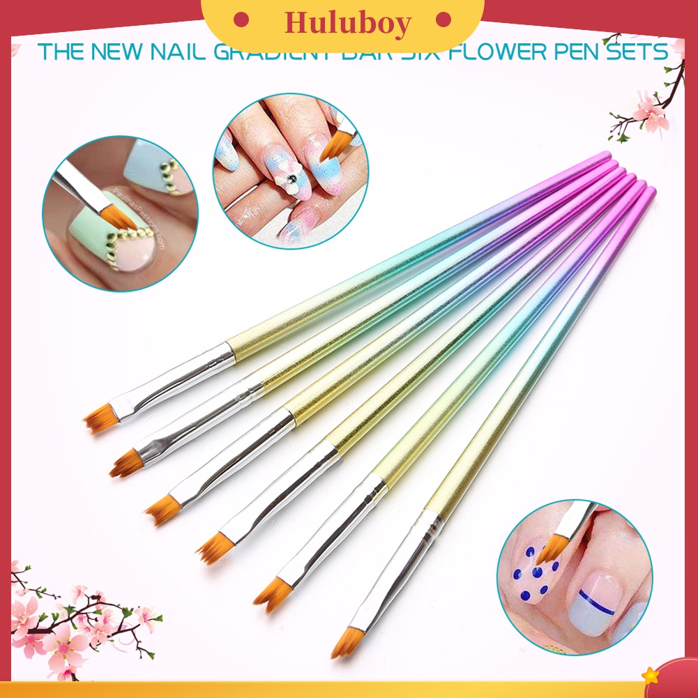 Huluboy Huluboy♡ 6pcs / Set Pen Brush Nail Art Gagang Warna-Warni Untuk Manicure DIY