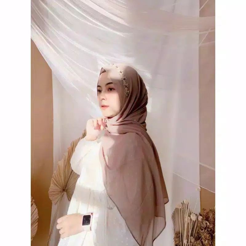 Pashmina Tali Mutiara Payet Bunga /Pashmina Bando Mutiara