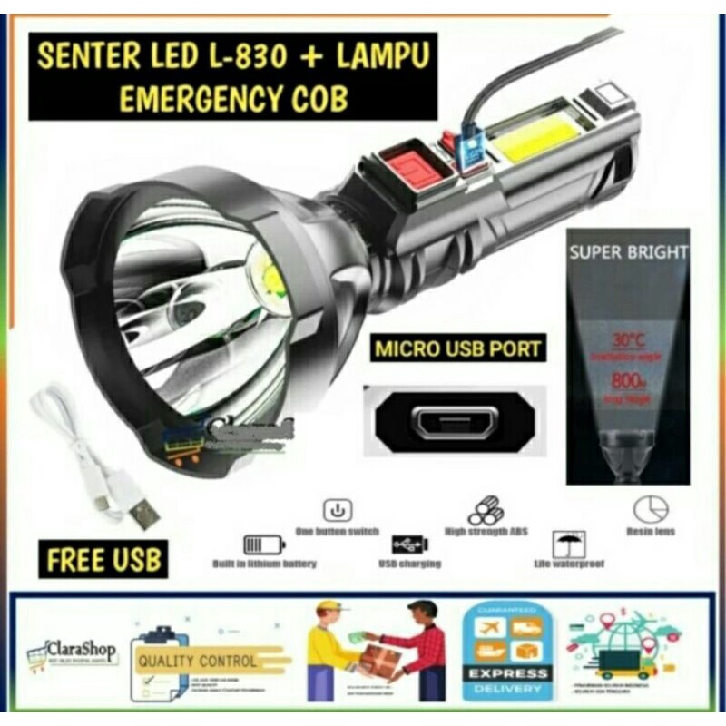 Cod Senter Super terang  L830 USB Charger 4 in 1 termurah