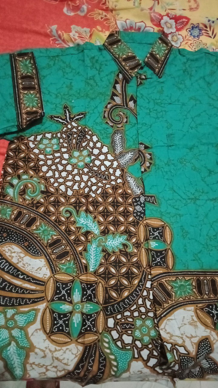 Batik Pria Lengan Pendek Motif Biru Hijau Tosca Batik Pekalongan Jawa Pria Murah Laris