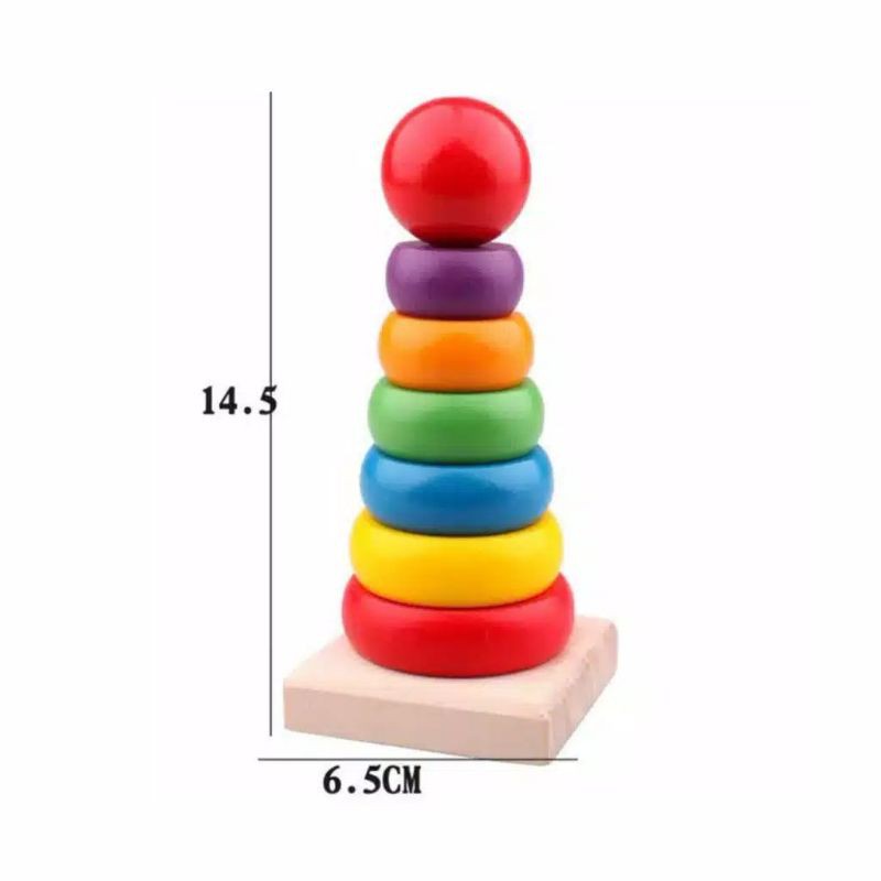 MAINAN RAINBOW TOWER BEBEK RING DONAT SUSUN EDUKASI BAYI