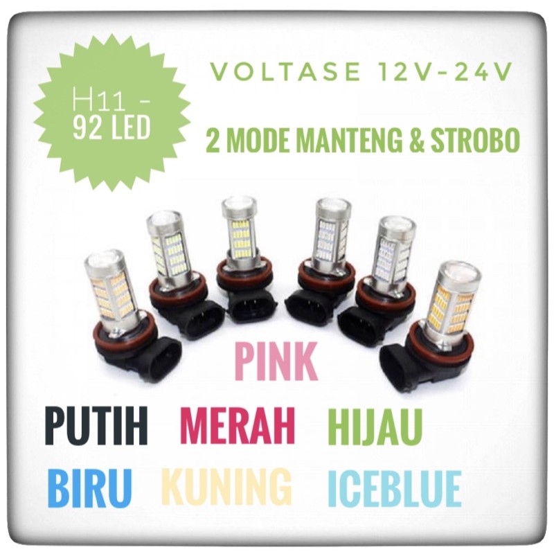 12V-24V - H11 92 LED 2 MODE MANTENG DAN KEDIP