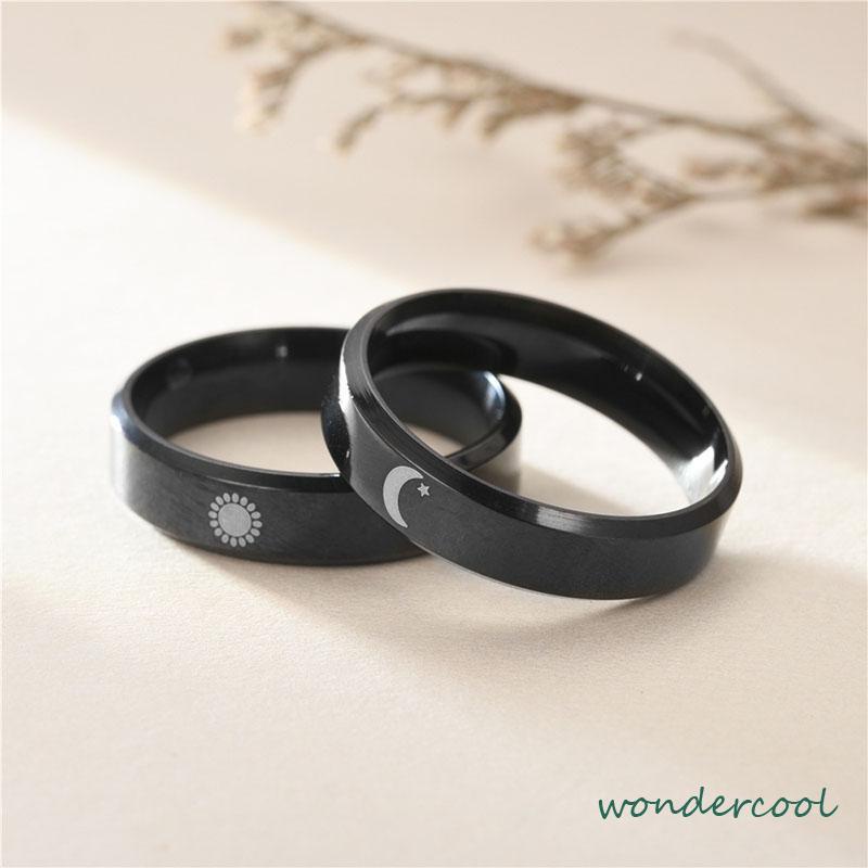 Simple Moon Sun Couple Trendy Wide Love Rings Hadiah Indah untuk Pacar Pacar di Hari Valentine-Won