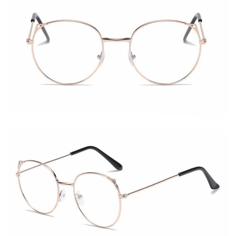 Kacamata Oval Kucing Anti Radiasi Wanita dan Pria Gaya Retro Round Eyeglasses Metal Frame