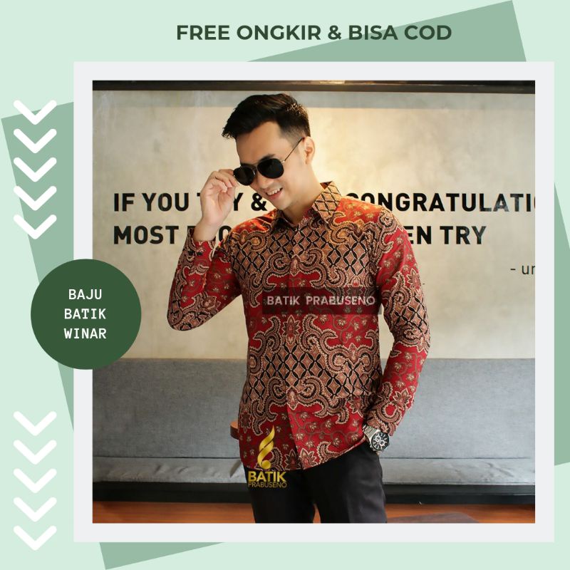 Kemeja Pria Modern Prabuseno Original Jumbo Motif Prayoga Dewasa Lengan Panjang Lapis Furing Harga M