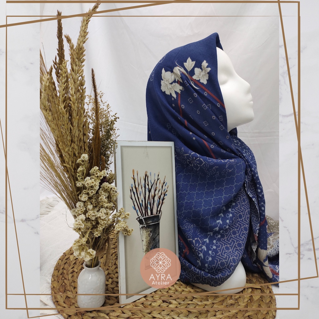 HIJAB SYARI SEGIEMPAT KERUDUNG JUMBO MOTIF JILBAB BESAR KERUDUNG JUMBO LASERCUT 130 cm JILBAB SYAR'I 130cm azzura Aubrey-B Blue