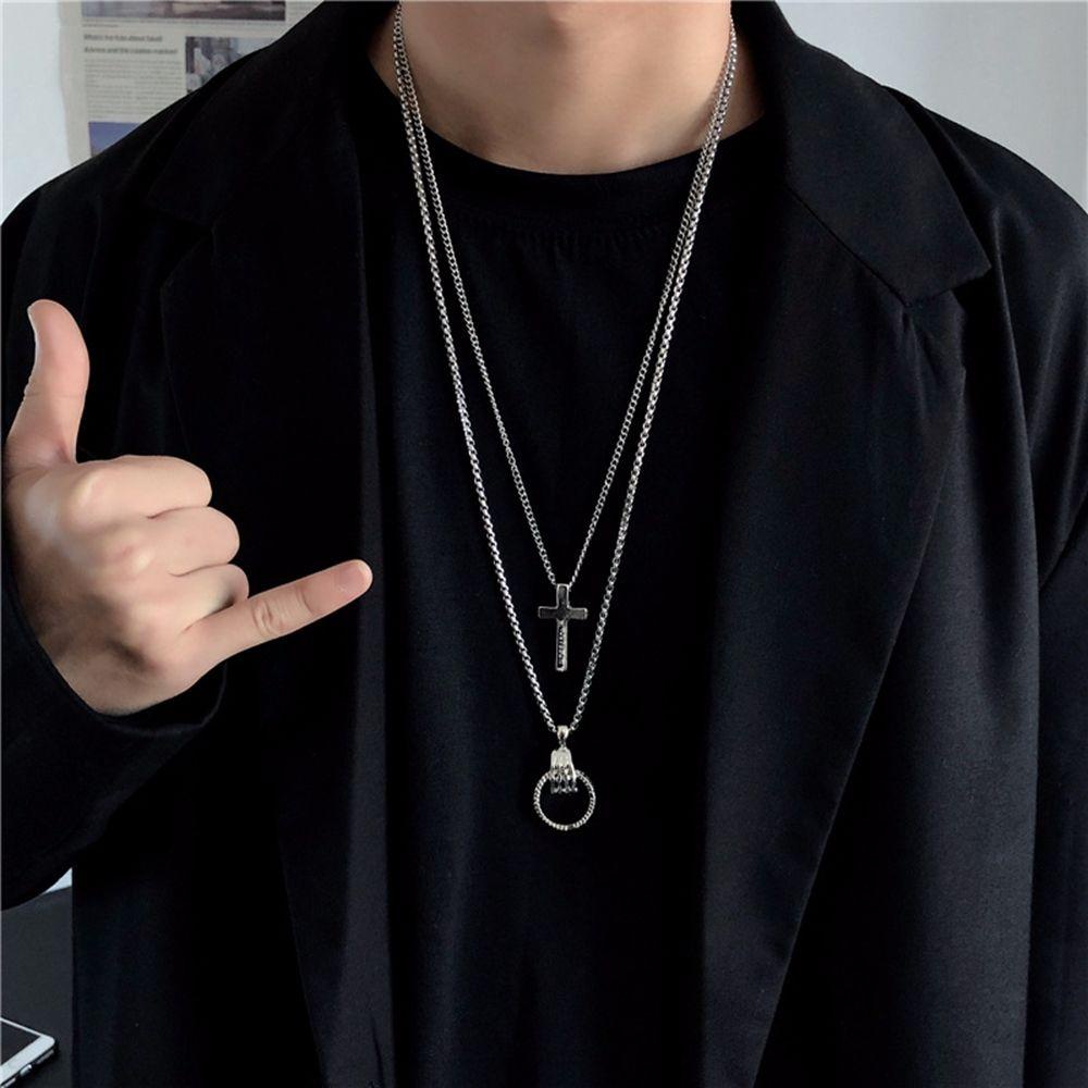 NICKOLAS1 Kalung Salib Kreatif Wanita Korea Liontin Fashion Perhiasan Double Layer Kalung Pasangan