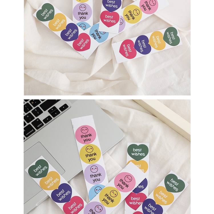 (1Lembar isi 4PC) Stiker Label Thank You Terima Kasih Best Wishes Lucu Kertas Bentuk Bulat