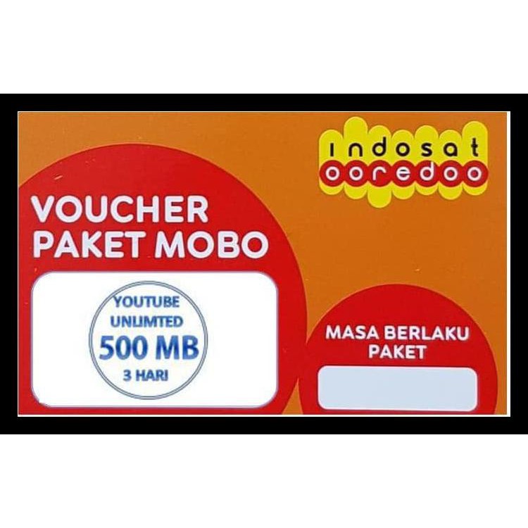 Voucher Data Indosat Unlimited Youtube + 500 MB 3 Hari FREE ONGKIR