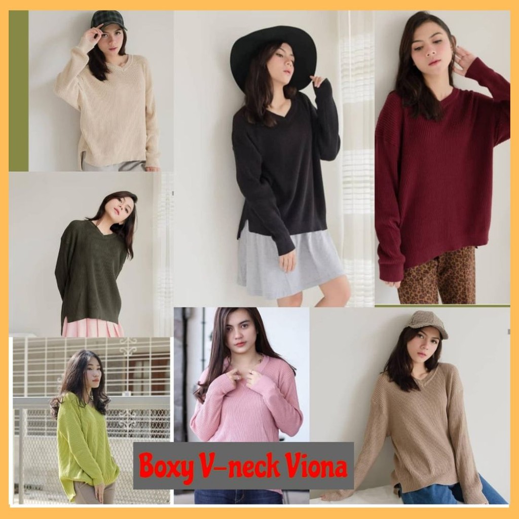 BISA COD !!  BOXY V-NECK VIONA PREMIUM / SWEATER RAJUT WANITA / SWEATER VNECK / BAJU RAJUT /   ATASAN RAJUT WANITA KEKINIAN