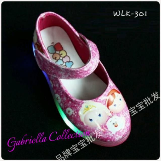 SEPATU LED TSUM TSUM PINK / SEPATU FLAT ANAK LED / SEPATU ANAK IMPORT