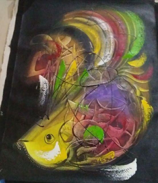 Lukisan Abstrak Motif Ikan Minimalis
