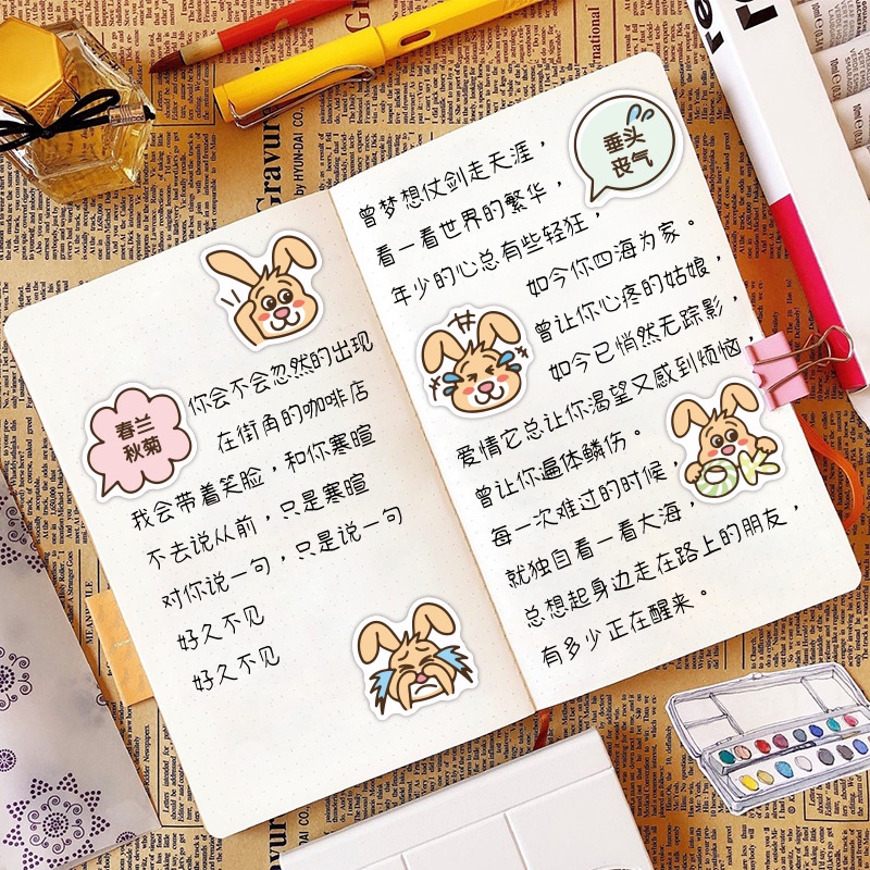 Kelinci lucu stiker kartun kelinci ekspresi Jurnal bahan kasus alat tulis tas pensil kulkas stiker X