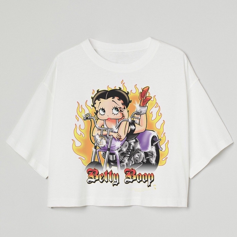 CROP TEE BETTY BOOP | KAOS CROP TOP OVERSIZE WANITA PUTIH MOTIF | T-SHIRT WANITA CROP TOP OVERSIZE