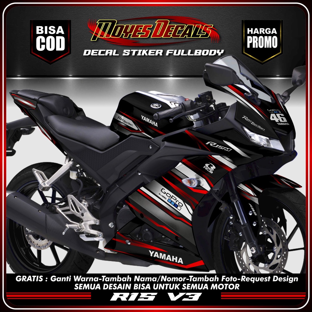 DECAL STICKER YAMAHA R15 V3 RACING MERAH FULL BODY