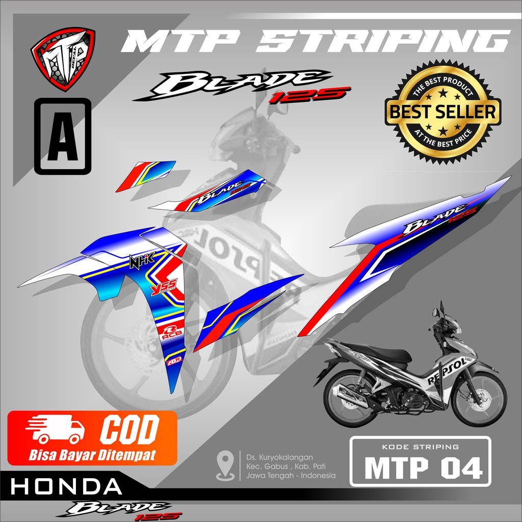 (TERLARIS)Sticker Striping Variasi Blade 125-Striping Motor Keren Honda Blade 125 Motif Grafis MTP04