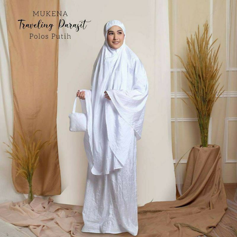 Mukena Parasit Traveling Premium Dewasa Jumbo Warna hitam putih polos Bahan Adem Terbaru 2022 Bali K