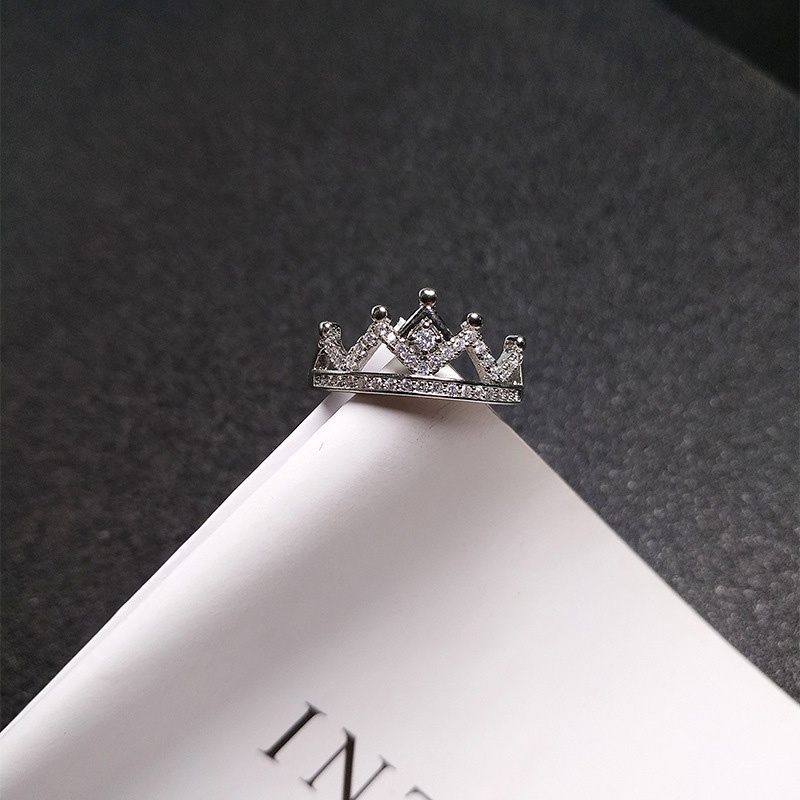 Cincin Berlian Mahkota Elegan Perhiasan Fashion Wanita Baja Titanium Perak Rings
