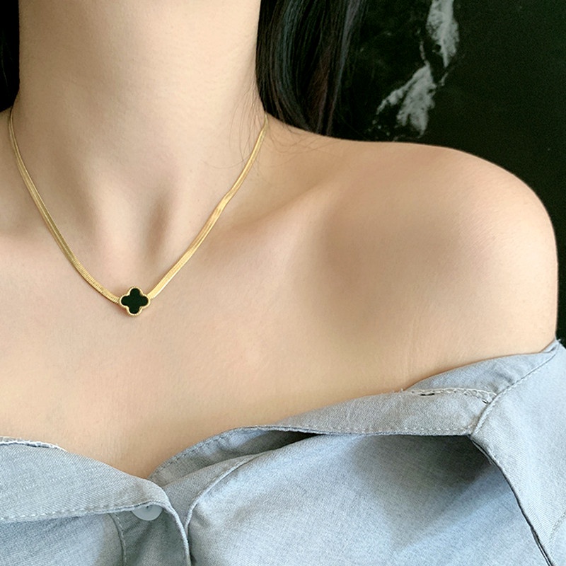 Kalung Titanium Premium Wanita Anti Karat Lapis Emas 18K Ala Korea Perhiasan