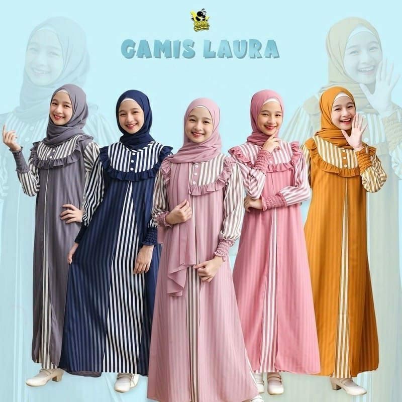 GAMIS ANAK PEREMPUAN MOTIF SALUR USIA 9-10-11-12 TAHUN/LAURA KIDS/GAMIS ANAK PEREMPUAN TANGGUNG TERL
