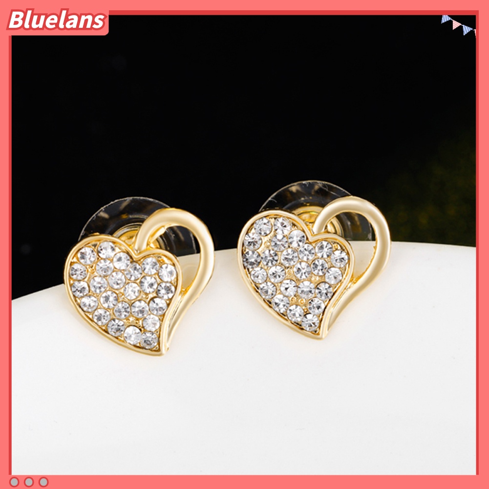 Bluelans Rhinestone Hollow Love Heart Necklace Bangle Ring Earrings Banquet Jewelry Set