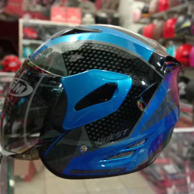 HELM GM FIGHTER QUEST BIRU METALIK