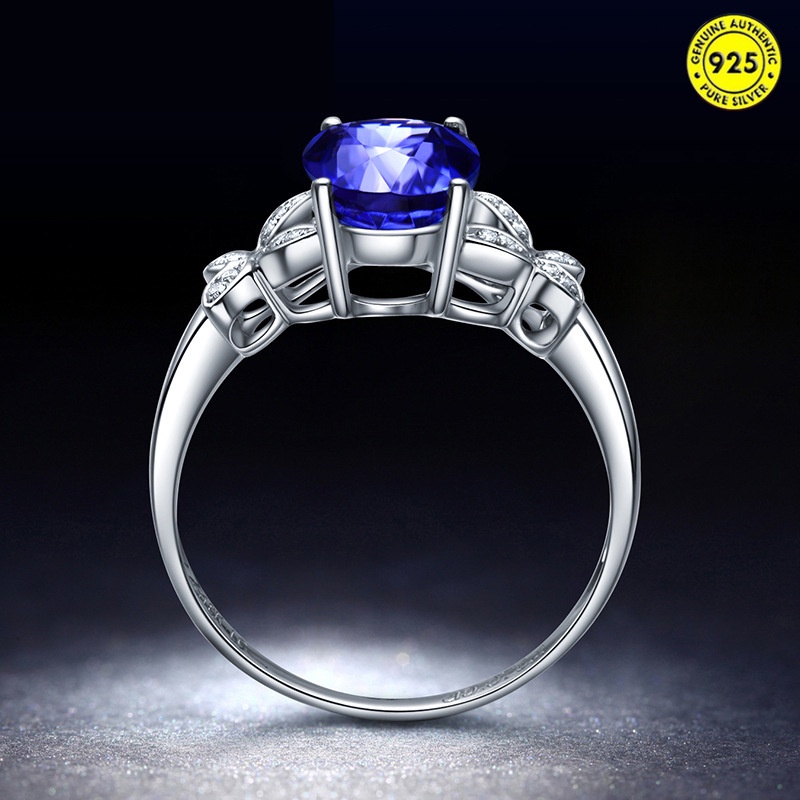 Full Diamond Bow Blue Crystal Diamond Ring